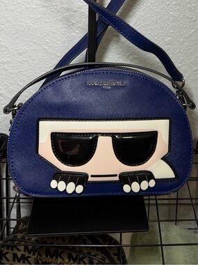 Unique Karl Lagerfeld Paris K/Ikonik Maybelle Dome Crossbody Blue Peekaboo Bag